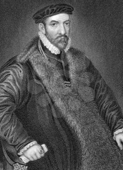Nicholas Bacon (1510-1579) on engraving from 1838. English politician and father of the philosopher and statesman Francis Bacon. Engraved by W.H.More after a painting by Zucchero and published by J.Ta