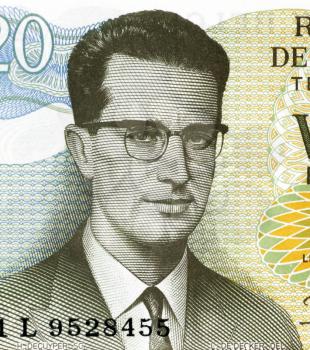 Baudouin of Belgium (1930-1993) on 20 Francs 1964 Banknote from Belgium. King of the Belgians during 1951-1993.