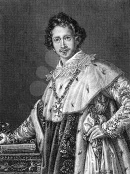 Ludwig I of Bavaria (1786-1868) on engraving from 1859. German king of Bavaria during1825-1848. Engraved by C.Barth and published in Meyers Konversations-Lexikon, Germany,1859.