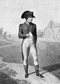 Napoleon Bonaparte (1769-1821) on antique print from 1899. Emperor of France. One of the most brilliant individuals in history, a masterful soldier, an unequalled grand tactician and a superb administ