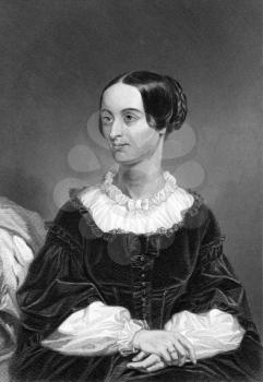 Emily Chubbuck (1817-1854) on engraving from 1873.  American poet who wrote under the pseudonym Fanny Forrester. Engraved by unknown artist and published in ''Portrait Gallery of Eminent Men and Women