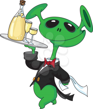 Royalty Free Clipart Image of an Alien Serving Wine