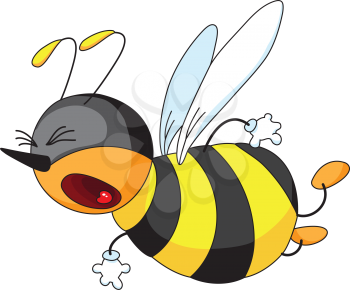 Royalty Free Clipart Image of a Bee With Its Mouth Open and Eyes Closes