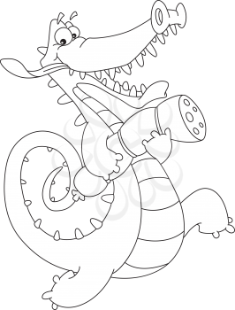 Royalty Free Clipart Image of a Crocodile With a Sausage