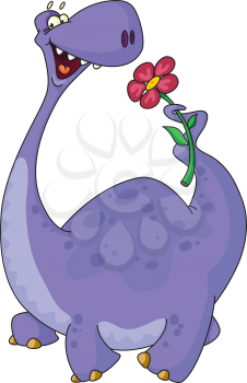 Royalty Free Clipart Image of a Dinosaur With a Flower
