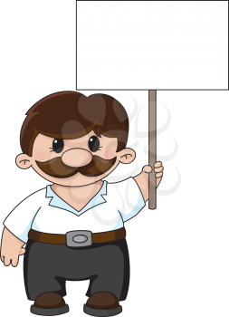 Royalty Free Clipart Image of a Guy Holding a Blank Sign