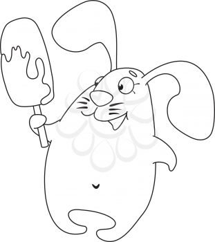 Royalty Free Clipart Image of a Rabbit With an Ice-Cream Treat