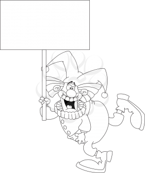 illustration of a clown holding a blank sign outlined