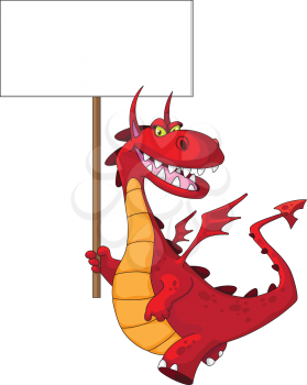 illustration of a dragon holding a blank sign