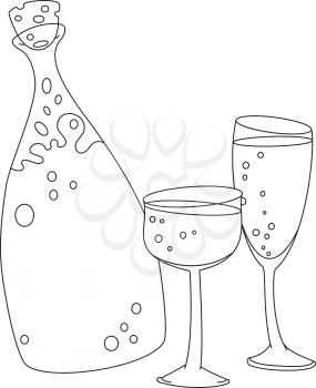 illustration of a glasses and bottle outlined