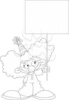 illustration of a kid clown with blank sign outlined