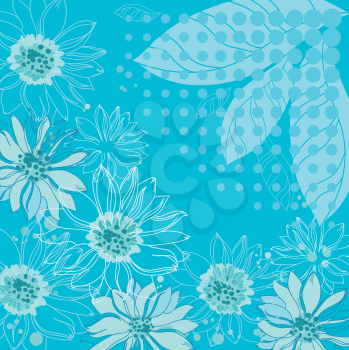 illustration of a turquoise flowers background