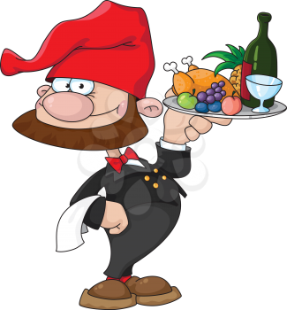 illustration of a waiter gnome with food tray