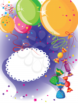 illustration of a balloons and candy postcard