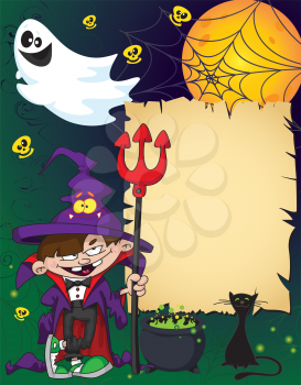 illustration of a Halloween wizard boy