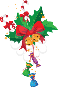 illustration of a holly and christmas candy