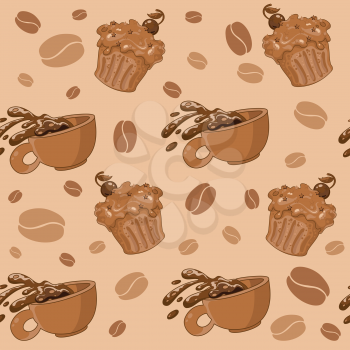 illustration of a seamless coffee and cupcakes