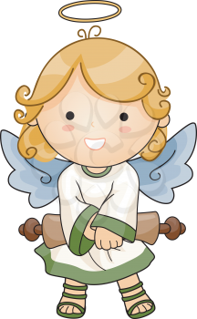 Royalty Free Clipart Image of an Angel Holding a Scroll