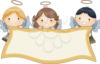Royalty Free Clipart Image of Angels Holding a Banner