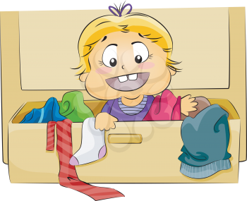 Royalty Free Clipart Image of a Baby in a Drawer