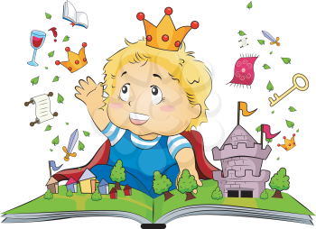 Royalty Free Clipart Image of a Child With a Pop-up Book