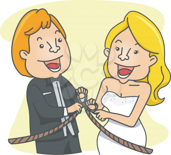 Royalty Free Clipart Image of a Couple Tying the Knot