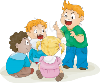 Royalty Free Clipart Image of a Child Telling Stories To His Friends
