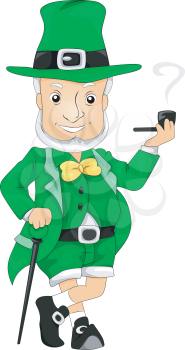 Royalty Free Clipart Image of a Leprechaun Smoking a Pipe
