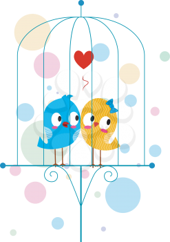 Royalty Free Clipart Image of Lovebirds in a Cage
