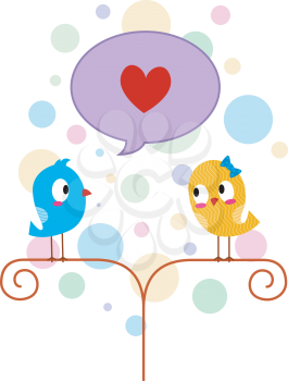 Royalty Free Clipart Image of Birds With a Heart Bubble