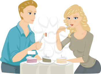 Royalty Free Clipart Image of a Couple Tasting Take