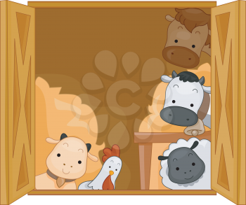 Royalty Free Clipart Image of Animals in a Barn