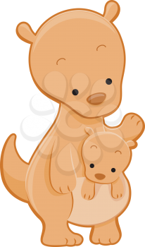 Royalty Free Clipart Image of a Kangaroo With a Joey