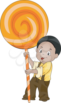 Royalty Free Clipart Image of a Boy With a Big Lollipop