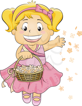 Royalty Free Clipart Image of a Girl Scattering Flower Petals