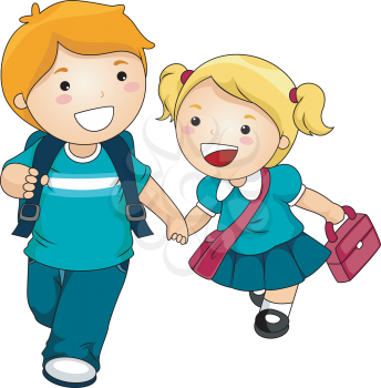 Royalty Free Clipart Image of Two Children Going to School