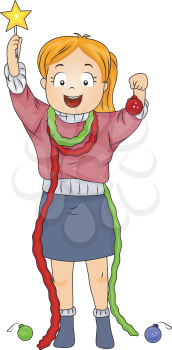 Royalty Free Clipart Image of a Girl Holding Christmas Decorations