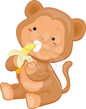 Royalty Free Clipart Image of a Monkey Eating a Banana