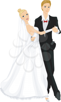 Royalty Free Clipart Image of a Dancing Bride and Groom