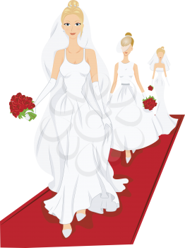 Royalty Free Clipart Image of Wedding Gown Models