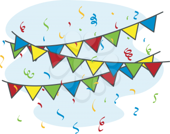 Royalty Free Clipart Image of Pennants and Confetti