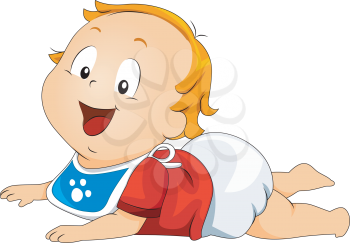 Royalty Free Clipart Image of a Baby on Its Belly