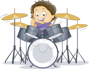 Royalty Free Clipart Image of a Child Playing Drums