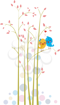 Royalty Free Clipart Image of Two Birds on a Tree