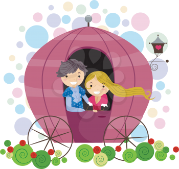 Royalty Free Clipart Image of a Couple in a Carriage