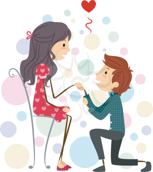 Royalty Free Clipart Image of a Boy Proposing to a Girl