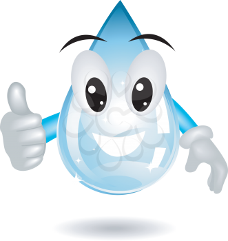 Royalty Free Clipart Image of a Water Drop Giving a Thumbs Up