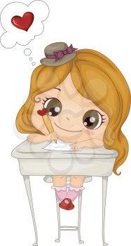 Royalty Free Clipart Image of a Girl Writing a Love Letter