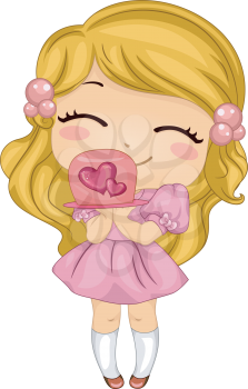 Royalty Free Clipart Image of a Girl With a Valentine Cake