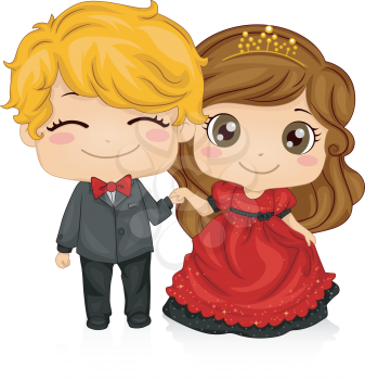 Royalty Free Clipart Image of a Couple Dressed Up
